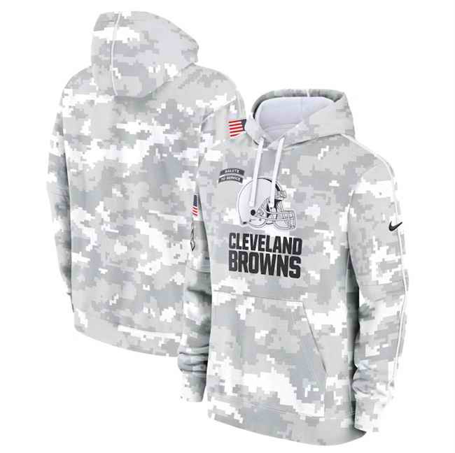 Men's Cleveland Browns 2024 Arctic Camo Salute to Service Club Fleece Pullover Hoodie